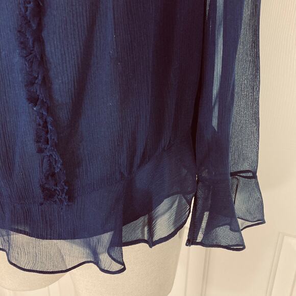 Diane von Furstenberg silk blouse Simonia Womens size 2 navy ruffled chiffon top - Picture 6 of 14